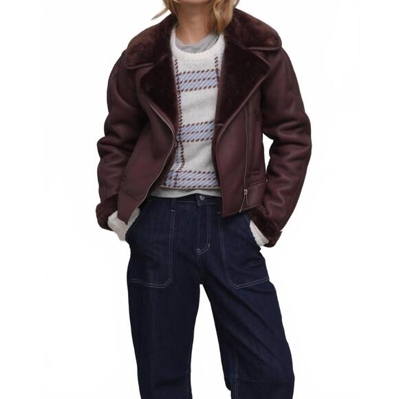 NEW Z SUPPLY georgia faux leather sherpa jacket in chocolate cherry